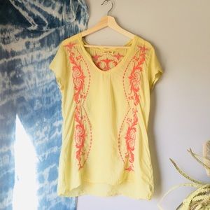 Johnny Was Yellow Coral Embroidered Blouse
